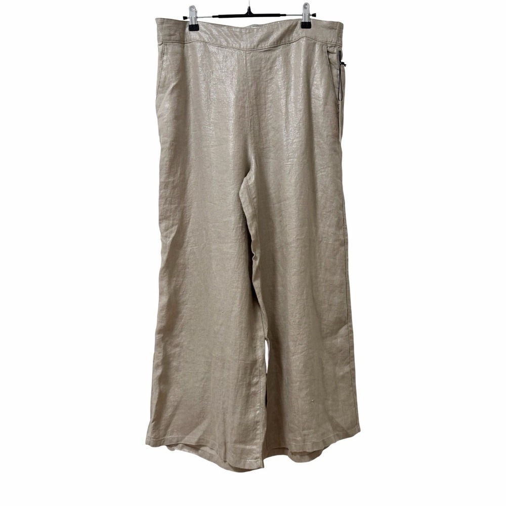 Rachel Zoe Womens Linen Elastic Waist Wide Leg Pants Size XL Metallic Gold NEW